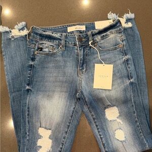 KanCan Women's Light Blue Ripped Skinny Jeans